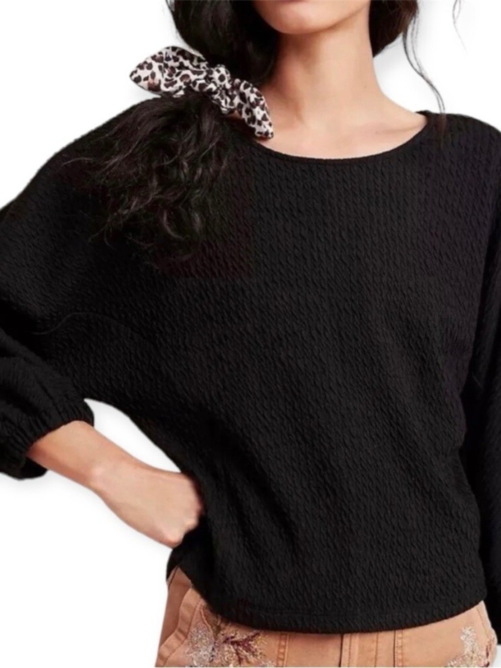 Anthropologie Black Textured Crop Top Size S